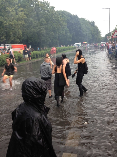 People in the flooded streets