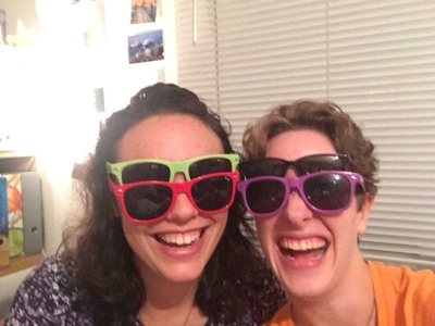 Ellen and I wearing two pairs of sunglasses each (from today)