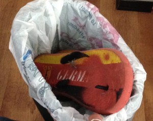My flip-flops in the trashcan