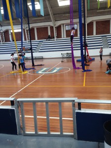 Aerial silks setup in the gym
