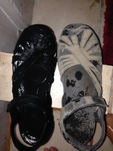 My sandals before and after washing them
