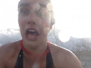 Kate's face as she was about to get pummeled by a large wave