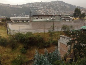 Flooded soccer field