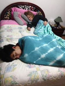 Sarah and I fell alseep sideways on the bed