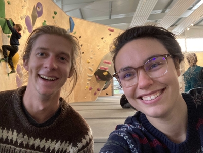 Kate and Gabe at the bouldering gym