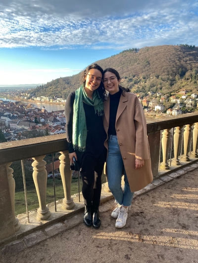 Selina and Kate in the foreground, Heidelberg and the Neckar river in the background