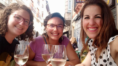 Veronica, Kate and Susana enjoy some wine and pintxos